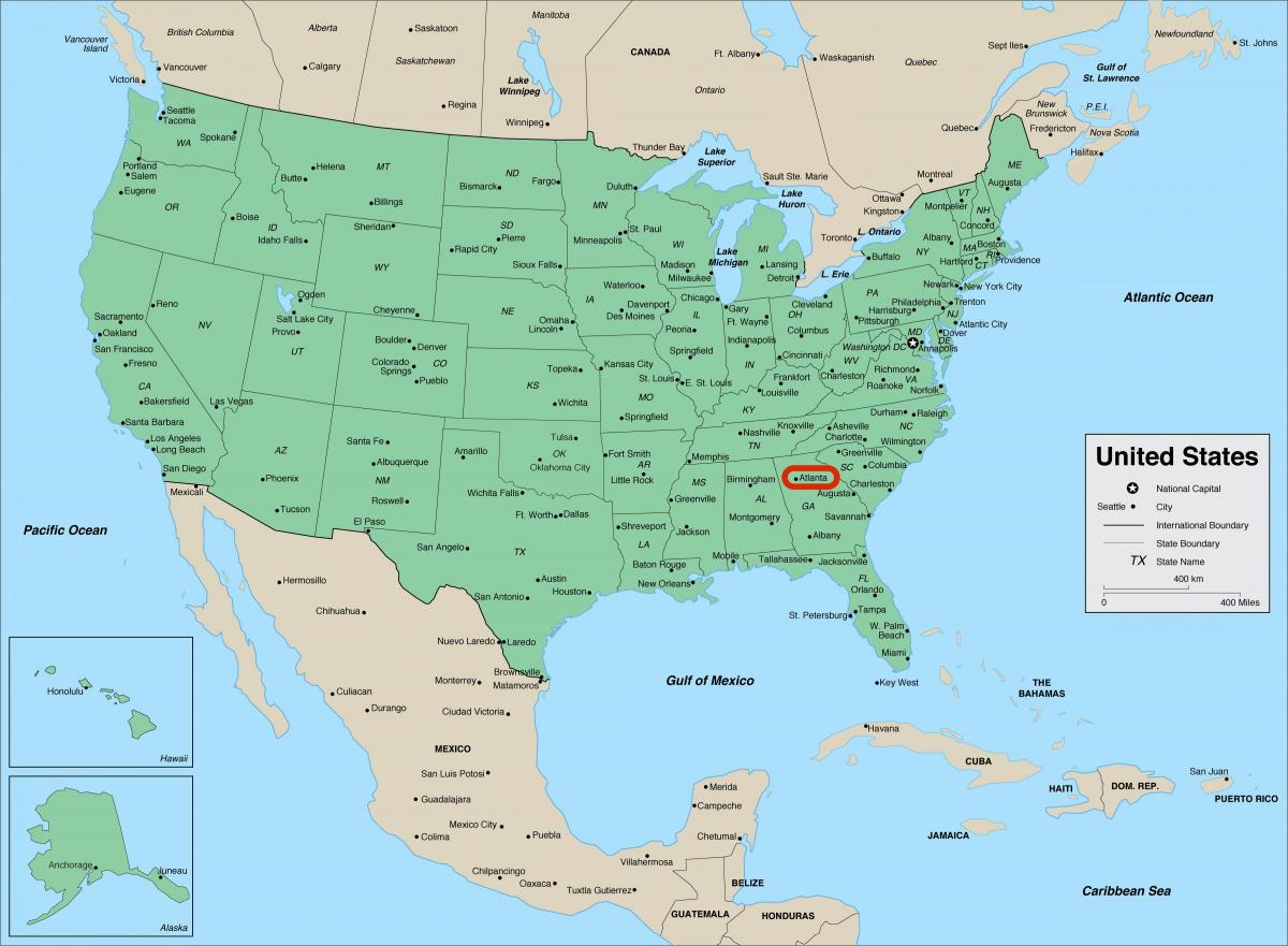 Атланта в штате Джорджия - карта США